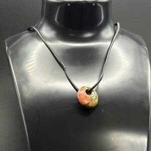 Unakite Stone Donut Pendant Necklace Healing Crystal Jewelry